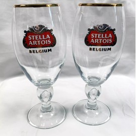 Stella Artois 2 New Stella Artois Stemmed Belgium Beer Glasses 40 cl Gold Rimmed Anno 1366