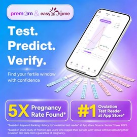 easy@Home Kit Tiras de Ovulación y Embarazo, 40 LH + 10 hCG, App Premom