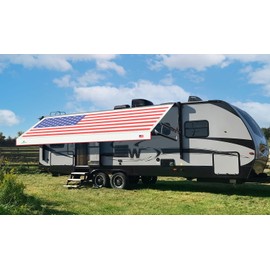 Tentproinc RV Awning Fabric Replacement 12'3''(Fit for 13' Awning) Camper Trailer Awning Fabric Super Heavy Vinyl Coated Polyester -USA Flag (Custom Look) Innovated 5 Year Weathering