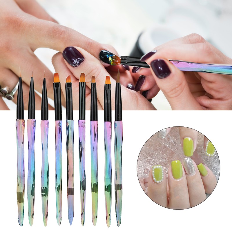 9pcs Gradient Handle Portable Nail Art Brush DIY Flower Pattern