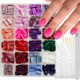 Short Square Press on Nails Glossy Full Copver Fake Nails Solid Color False Nails Pure Color Glue on Nails Reusable Artificial Acrylic Stick on Nails for Women Girls 12 Colors Manicure 576Pcs