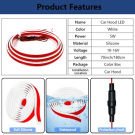 Flexible Car Hood Light Strip, 70 Inches Dynamic LED Daytime Running Light for Car, Truck, SUV (White Light) - Easy to Install and Waterproof