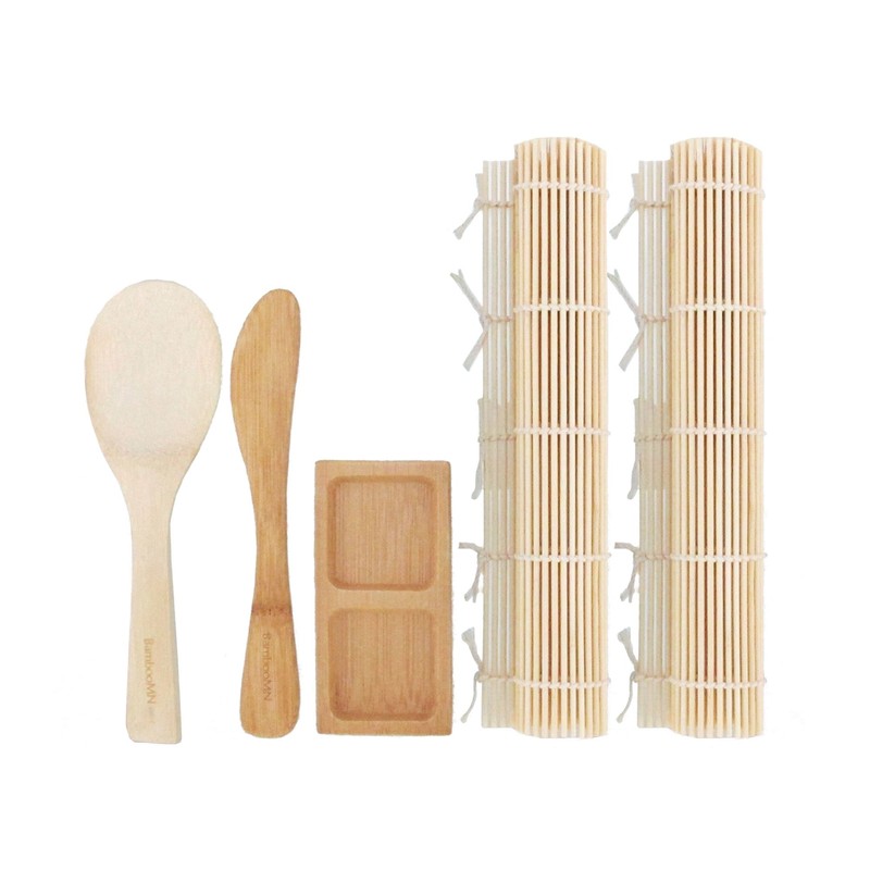 BambooMN Sushi Making Kit Rolling Mats, Rice Paddle, Spreader, Sauce