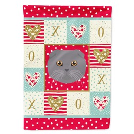 Caroline's Treasures CK5158CHF Scottish Fold Cat Love House Flag, Red Large Porch Sleeve Pole Decorative Outside Yard Banner Artwork Wall Hanging, Polyester, House Size, Multicolor