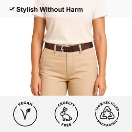 Corkor Women's Cork Belt 1 1/8" – Brown Strap with Silver Nickel-Free Buckle, Vegan, Lightweight, Flexible & Eco-Friendly