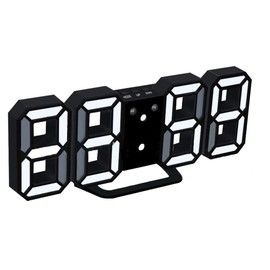 DollaTek 3D LED Digital Alarm Clock with 3 Adjustable Brightness Levels Dimmable Nightlight Snooze Function for Home Kitchen Office - Black and White