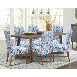 SPRINGRICO Chair Covers for Dining Room 6 Pack, Stretch Dining Chair Cover, Washable Spandex Kitchen Parsons Chair Slipcovers, Removable Seat Protector for Home or Party (Set of 6, Leaves Bay)