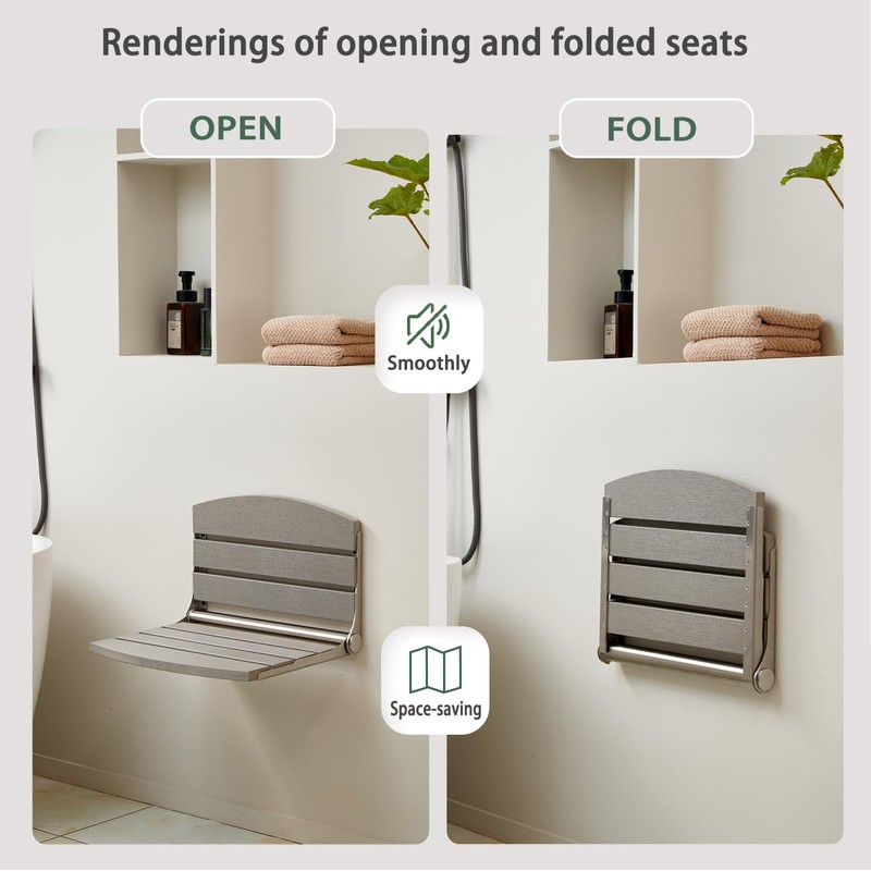 17.5" Folding Shower Seat Wall Mounted,Foldable Shower Bench,Fold Down Shower