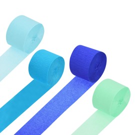 Rebower Crepe Paper Roll, 4 Rolls 328ft Blue Scheme Crepe Paper Streamers, [for Party Streamer Decorations] - (1.8 Inch x 82 ft/Roll)