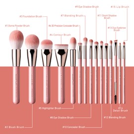 Makeup Brushes, EIGSHOW 15pcs Professional Makeup Brush Set Premium Synthetic Kabuki Brush Foundation Contour Concealers Blush Eye Shadow Brush Kit With Case, Guide Best Gift for Women(MISTYROSE)