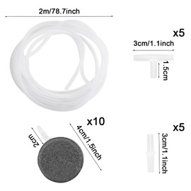 JJZGPP 10 Pieces Aquarium Air Stones Round Air Stones with 2M Hose & 10 Accessories for Aquariums, Buckets, Small Ponds and Tanks