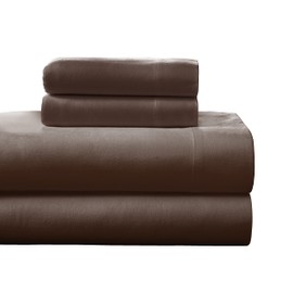Pointehaven Flannel Deep Pocket Set with Oversized Flat Sheet, California King, Chestnut