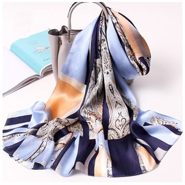 ANDANTINO 100% Mulberry Silk Long Scarf for Women Large Shawls for Headscarf and Neck- Oblong Hair Wraps with Gift Packed (Light Blue)