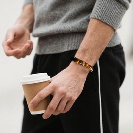 JSDDE Tiger's Eye Leather Bracelet Men's Bracelet Magnetic Clasp Stainless Steel