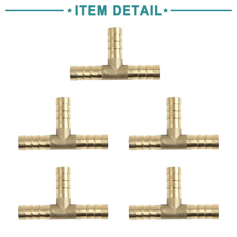 ACROPIX Barb Hose Fittings 8mm Universal T Shape Brass Gold