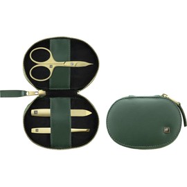 ZWILLING Manicure and Pedicure Set 3-Piece Combination Nail Scissors Vegan Apple Leather Case Green