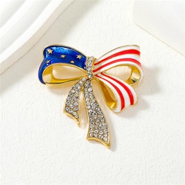 Rhinestone USA Flag Brooch Pin for Women Men Shiny Crystal 4th of July American Patriotic Medal Brooches Dress Accessories Independence Presidential Election Day (Bowknot)