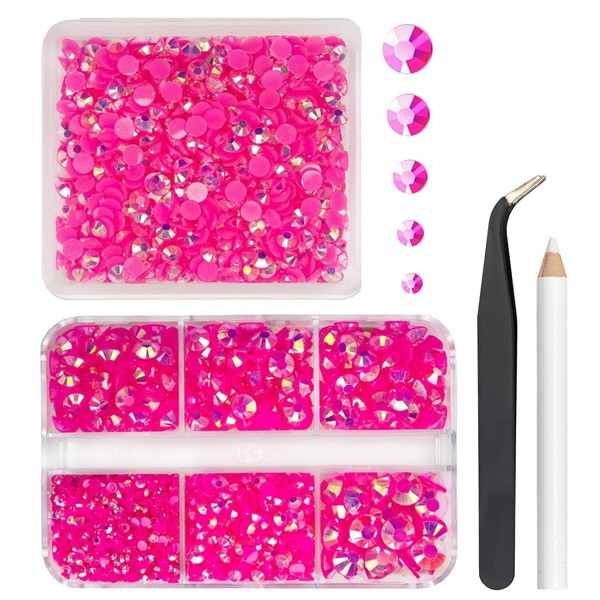 qiipii 3060PCS Hot Pink AB Resin Rhinestones for Crafting Rose