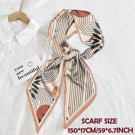 Zewurtuw Scarf Silk Feeling Hair Head Long Neck Satin Fashion Scarfs for Bag Decoration Women Girls Cute Aesthetic 59 * 6.7”-Sun Leaf