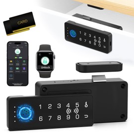 Dhiedas Smart Cabinet Lock - Drawer Locks Baby Proofing, RFID Keypad Fingerprint Keyless Electronic Bluetooth Biometric Child Safety Cabinet Lock for Adults Liquor File Desk Cupboard Black