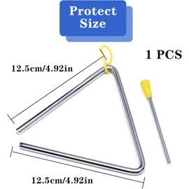 BOBOZHONG 5 Inch Triangle Percussion Instrument with Beater –Musical Triangle for Kids & Adults, School Percussion, Rhythm Training – Durable Iron Design, Rubber Handle & Protective Hook (1 Pack)