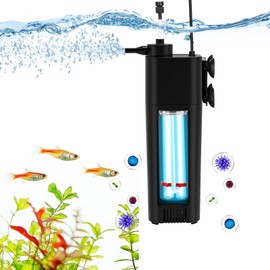fishkeeper Aquarium Filter U-V for 10-75 Gallon, 132 GPH Fish Tank Filter for Green Water and Algae Clean, Ultra Silent Submersible Pump Filter with Adjustable Bubble Output for Deodorization Killing