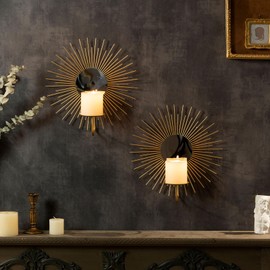 AIM & GGKK Wall Candle Sconce Holder,Set of 2 Mirror Wall Mounted Metal Candle Holder for Home,Living Room, Dining Room,Rustic Farmhouse Boho Decorations