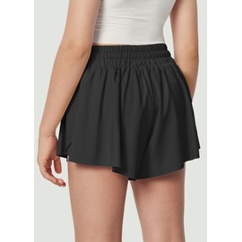 Ewedoos 2 in 1 Flowy Shorts Girls Butterfly Athletic Shorts Size 10-12 Cute Preppy Trendy Shorts Skirt for Teen Girls Black