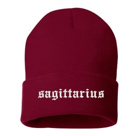 DSY Lifestyle Sagittarius Old English Beanie Hat - Zodiac Beanie (Black)