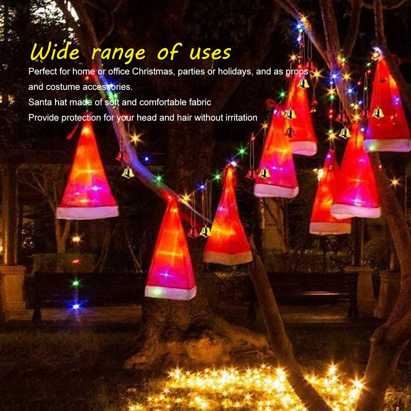 Hanging Lighted Glowing Santa Hats with Bells Battery Powered Fairy