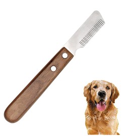 Pet Hair Removal Comb Pet Deshedding Tool Professional Dog Stripping Tool with Wooden Handle and Hanging Hole(Right Hand)