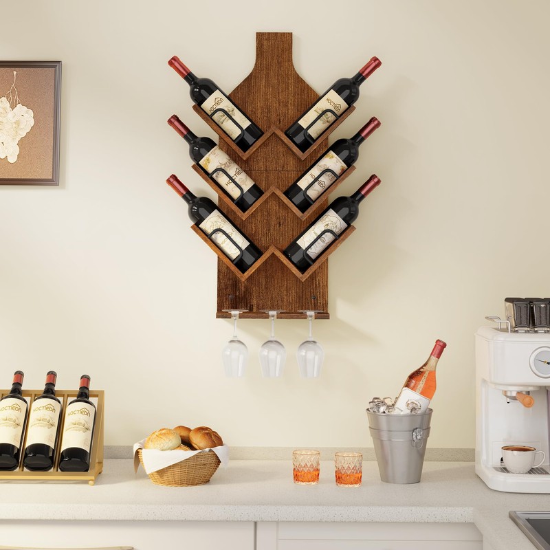 Hoctieon Wine Rack Wall Mounted, 6 Bottles Wood Wine Rack