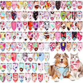 Huhumy 100 Pcs Donut Dog Bandanas Bulk Pet Bandanas Dog Bandanas Bibs Triangle Dog Scarf Colorful Pet Dog Bandanas for Medium Large Dog Groomers Birthday Gifts Supplies Summer Costume Decoration