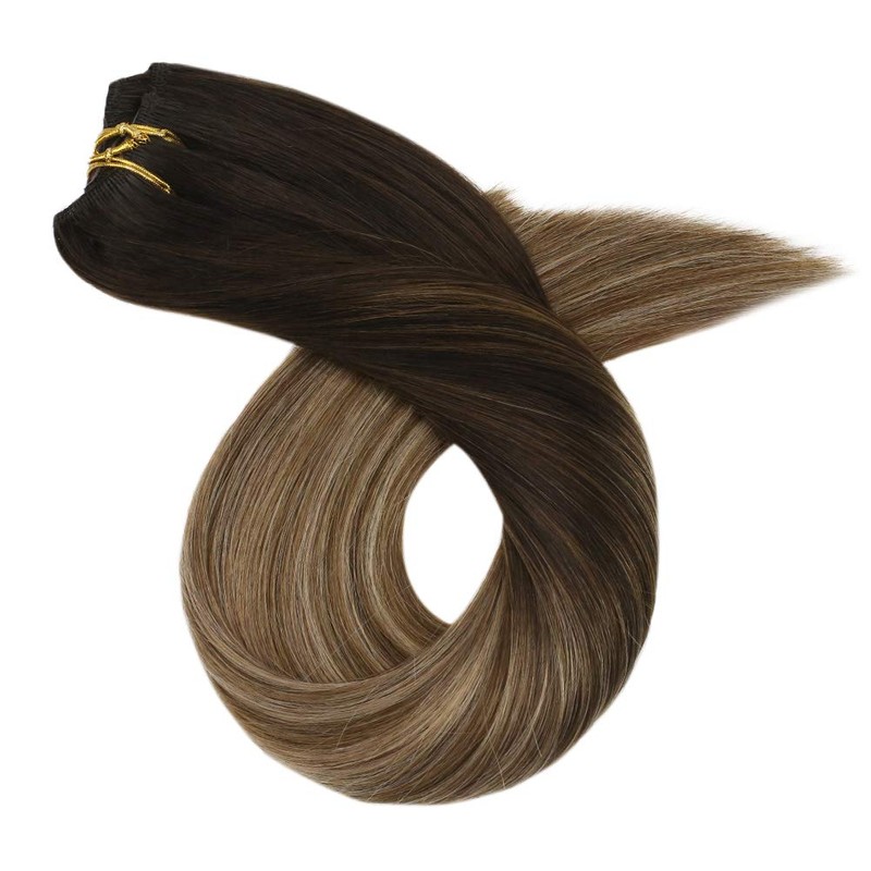 Ugeat Clip in Hair Extensions Balayage Hair Extensions Darkest Brown