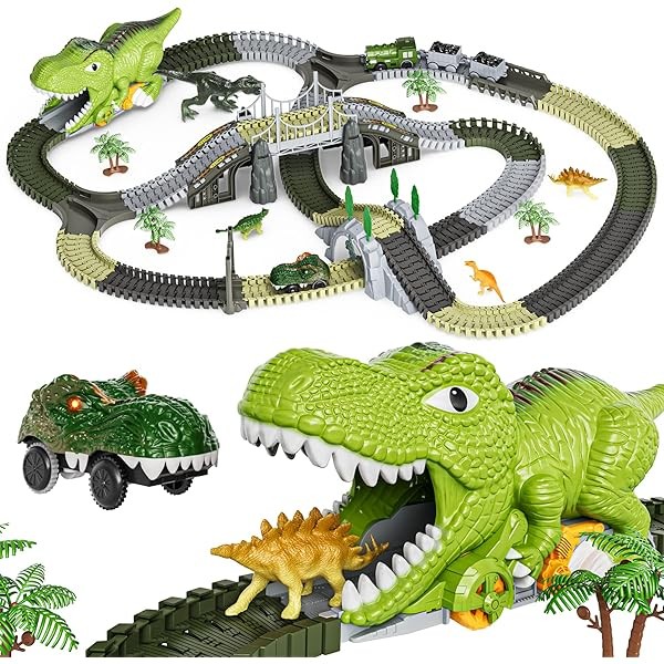 TUMAMA Dinosaur Toys Race Track, 281 Pcs Dinosaur Train Set