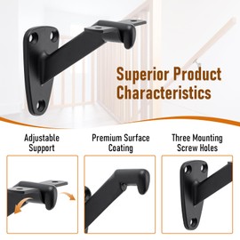 HOME MASTER HARDWARE Handrail Stair Brackets, 6 Pack Heavy Duty Hand Rail Bracket for Stairways Handrail, Staircase Bracket, Matte Black