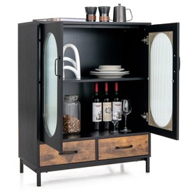 LOKO Buffet Cabinet with Storage, Kitchen Sideboard Cabinet with Tempered Glass Doors and Drawers, Industrial Style Cupboard Credenza Storage Cabinet, 31.5 x 16 x 39.5 inches