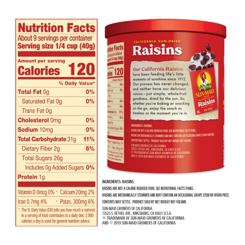 Sun-Maid California Sun-Dried Raisins - 13 oz Resealable Canister -