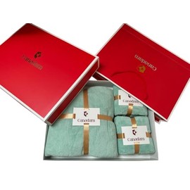 Canadam Luxury Towel Set, 3 Pieces, Soft Cotton for Beach Hotel, Bath Towel Set, Soft Absorbent Face, Bath Microfiber Towels, Body Home Sets, Gift Wrapping with Gold Ribbon, Green