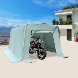 KOLHGNSE Motorcycle Storage Shed Outdoor, Waterproof Carport with Roll-Up Door Metal Frame, Cover for Bike, Lawn Mower, ATV, Vehicle Protection (Grey)