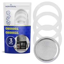 3 Pieces Coffee Pot Gasket and Complete with 1 Filter for 1 Cup Coffee Makers with Original Code 0800001 0800031 for Bialetti - MONTERAL