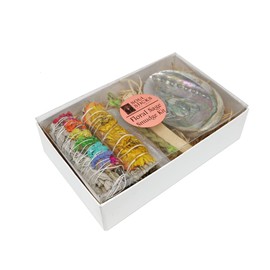 SOUL STICKS Floral Sage Smudge Kit | Gift Set with 2 Floral White Sage Smudge Sticks, Smudge Shell, Palo Santo Stick, 4 Selenite Wand and Sweetgrass (Rainbow with Yellow)