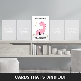 Sister Birthday Cards from Brother or Sisters - Sistersaurus Card - Pink Dinosaur Bday Card for Little Sister or Big Sis on 1st 2nd 3rd 4th 5th 6th 7th 8th 9th 10th