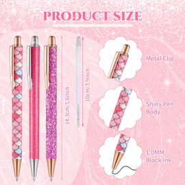 Sherr 7 Pcs Fancy Pens for Women Cute Sparkly Glitter Pens with 10 Pcs Black Ink Refills Pretty Gifts for Girls Office School Christmas Graduation(Hot Pink,Lovely)