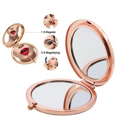 Mpowtech Pocket Vanity Mirrors Hand held Magnifying Compact Mirror, Folding 2 x 1x Magnification Travel Makeup Compact Handheld Mirror,Perfect for Purse, Pocket and Travel (Rose Gold)