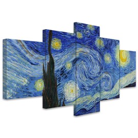 SIGNWIN Large Canvas Wall Art Starry Night by Vincent Van Gogh Abstract Plants Illustrations Impressionism Modern Panoramic Relax/Calm Multicolor for Living Room, Bedroom, Office - 60"x32"