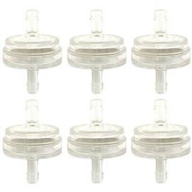 Set of 6 - Mini Clear Disc Shape In-line Fuel Filters - Fits 1/8" to 3/16" Fuel Line - 6mm OD Barbed Ends
