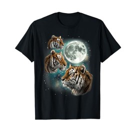 Three Tiger Moon | 3 Large Bengal Tigers Howling At The Moon T-Shirt