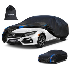 Molebt Car Cover Waterproof All Weather for Automobiles, Full Exterior Covers for Sedan & Coupe (179-185 inch) Universal Fit for Honda Civic, Nissan Altima, etc. Rain Winter Sun Snow Protection.