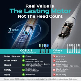 COSLUS C30 Electric Toothbrush for Adults & Kids: 3 Intensities & 5 Modes for Effective Yet Gentle Ultra-Clean Feel, 2 Types of Head for Gentle & Daily Care, Travel Home Use, Black & Green, 2PCS